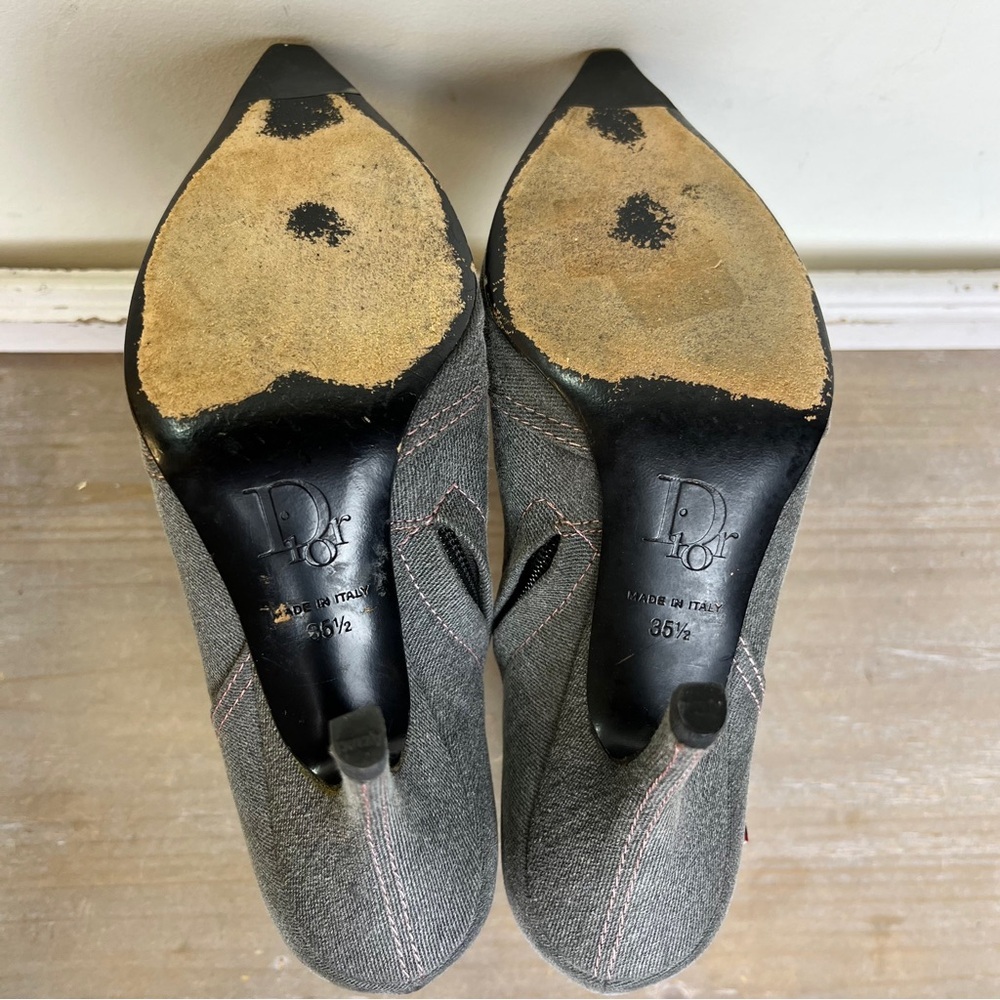Vintage Christian Dior Y2K Denim Ankle Booties Pink Stitch Italy 35.5 Grunge - Picture 6 of 15
